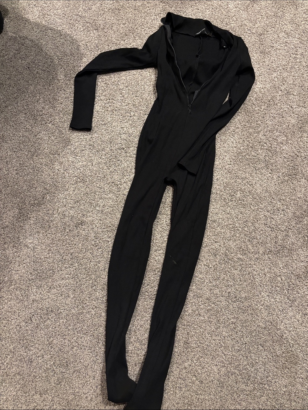 naked wardrobe Black Long Sleeve Ribbed Jumpsuit